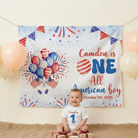 Personalized One All American Boy Birthday Romper and Silk Banner Set, Red White Blue Party Outfit for Baby Boy 4th of July Celebration