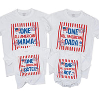 Personalized One All American Girl First Birthday Matching Family Shirts Patriotic 4th of July Outfit Fireworks Red White Blue Design