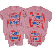 Personalized One All American Girl First Birthday Matching Family Shirts Patriotic 4th of July Outfit Fireworks Red White Blue Design