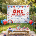 Personalized One American Dude 1st Birthday Banner with Custom Name, Patriotic Red White Blue Party Backdrop for Baby or Toddler Boy