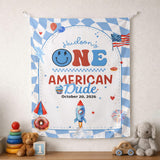 Personalized One American Dude 1st Birthday Romper and Banner Set for Boys, Patriotic Outfit with Smiley Face, Cupcake Design, 4th of July Party