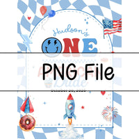 Personalized One American Dude 1st Birthday Romper and Banner Set for Boys, Patriotic Outfit with Smiley Face, Cupcake Design, 4th of July Party