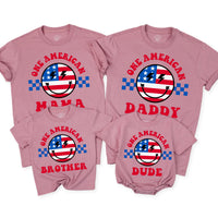 Personalized One American Dude Birthday Shirt Retro Patriotic Family Outfit Custom Red White Blue 4th of July Party or First Birthday