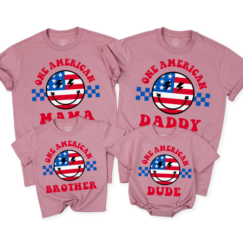 Personalized One American Dude Birthday Shirt Retro Patriotic Family Outfit Custom Red White Blue 4th of July Party or First Birthday