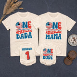 Personalized One American Dude First Birthday Shirt with USA Smiley Face, Red White Blue Retro Design, Patriotic 4th of July Outfit