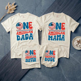 Personalized One American Dude First Birthday Shirt with USA Smiley Face, Red White Blue Retro Design, Patriotic 4th of July Outfit