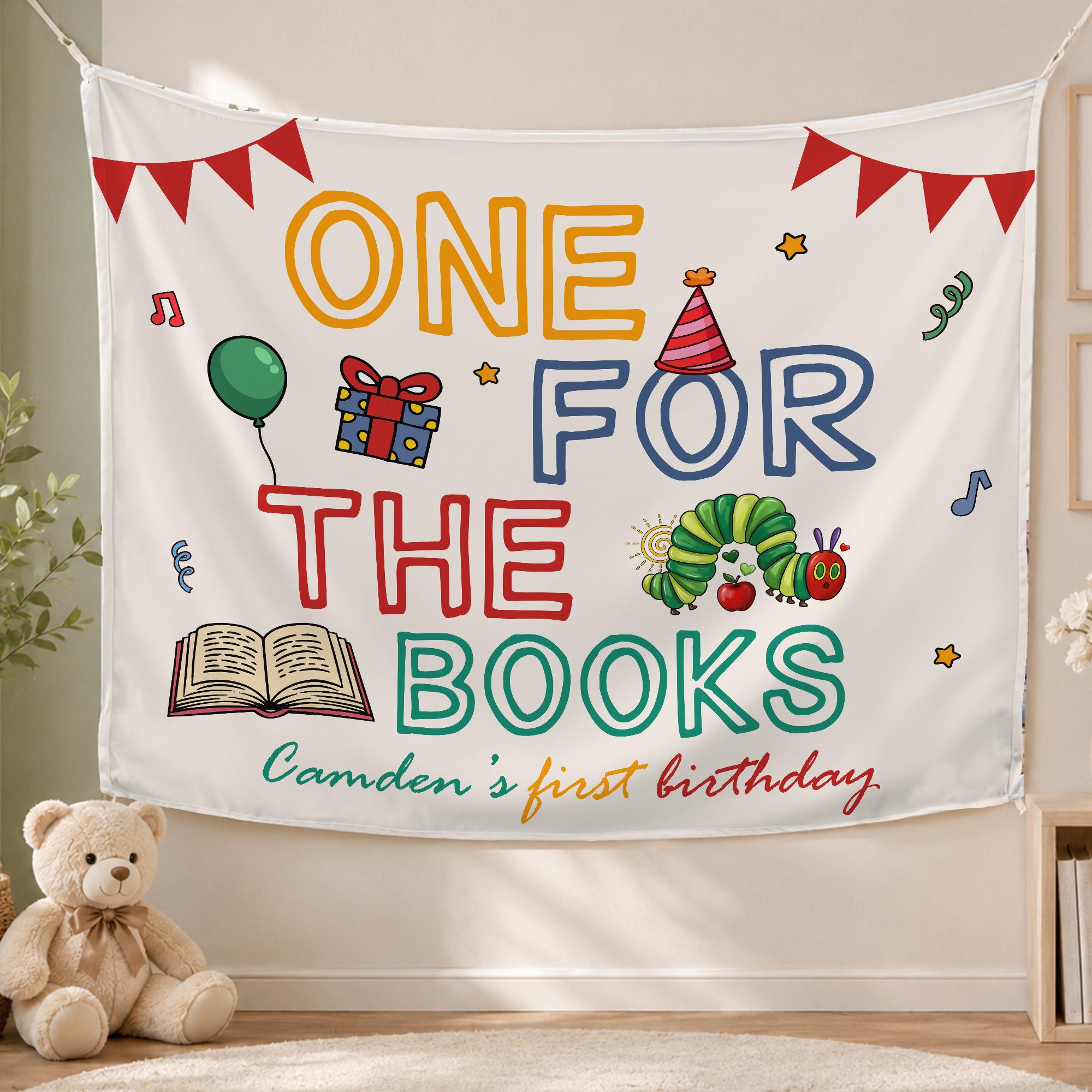 Personalized One for the Books 1st Birthday Backdrop and Romper Cake Smash Outfit for Baby Boy Custom Book Theme Photo Banner Celebration
