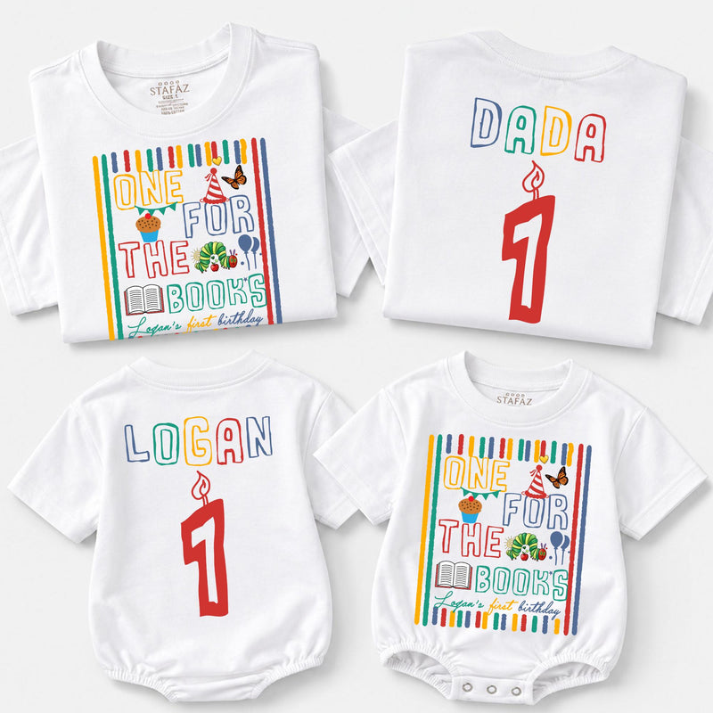 Personalized One for the Books 1st Birthday Matching Family Shirts Custom Name Baby Toddler Outfit Colorful Bookworm Theme Party Gift