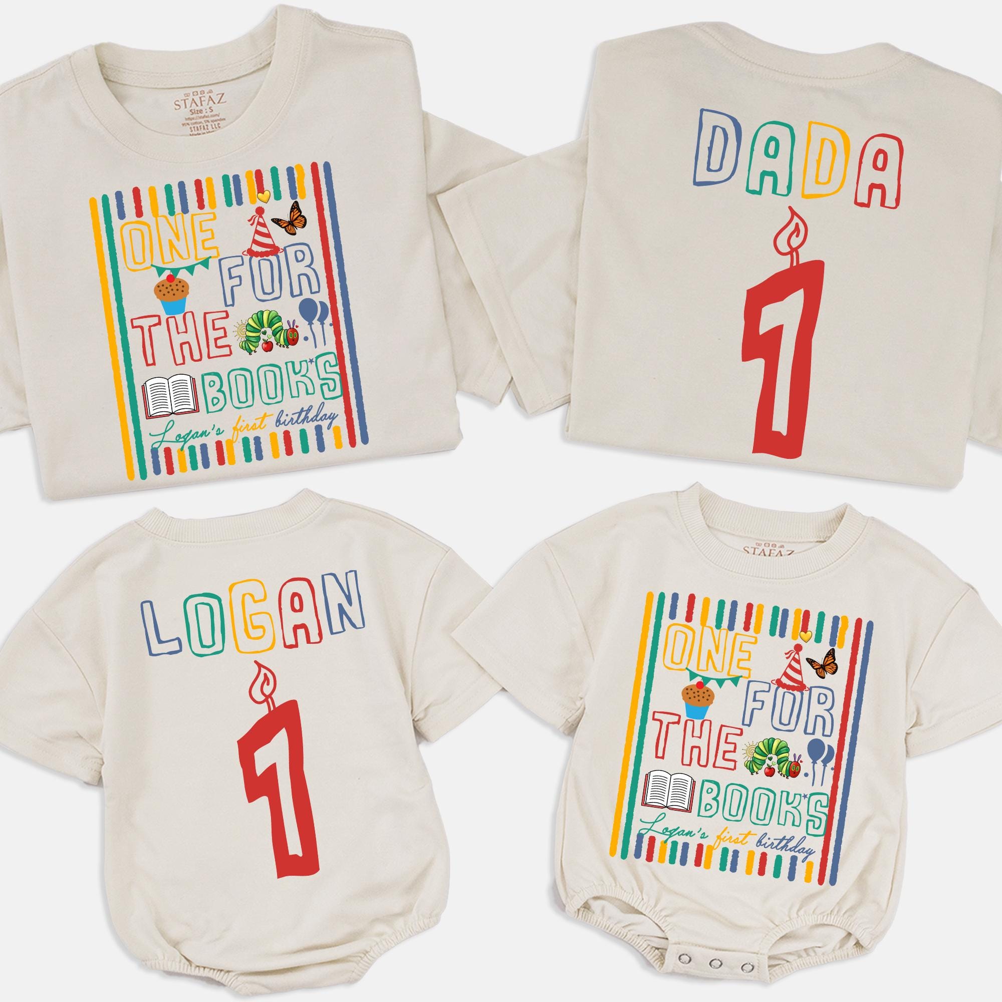 Personalized One for the Books 1st Birthday Matching Family Shirts Custom Name Baby Toddler Outfit Colorful Bookworm Theme Party Gift