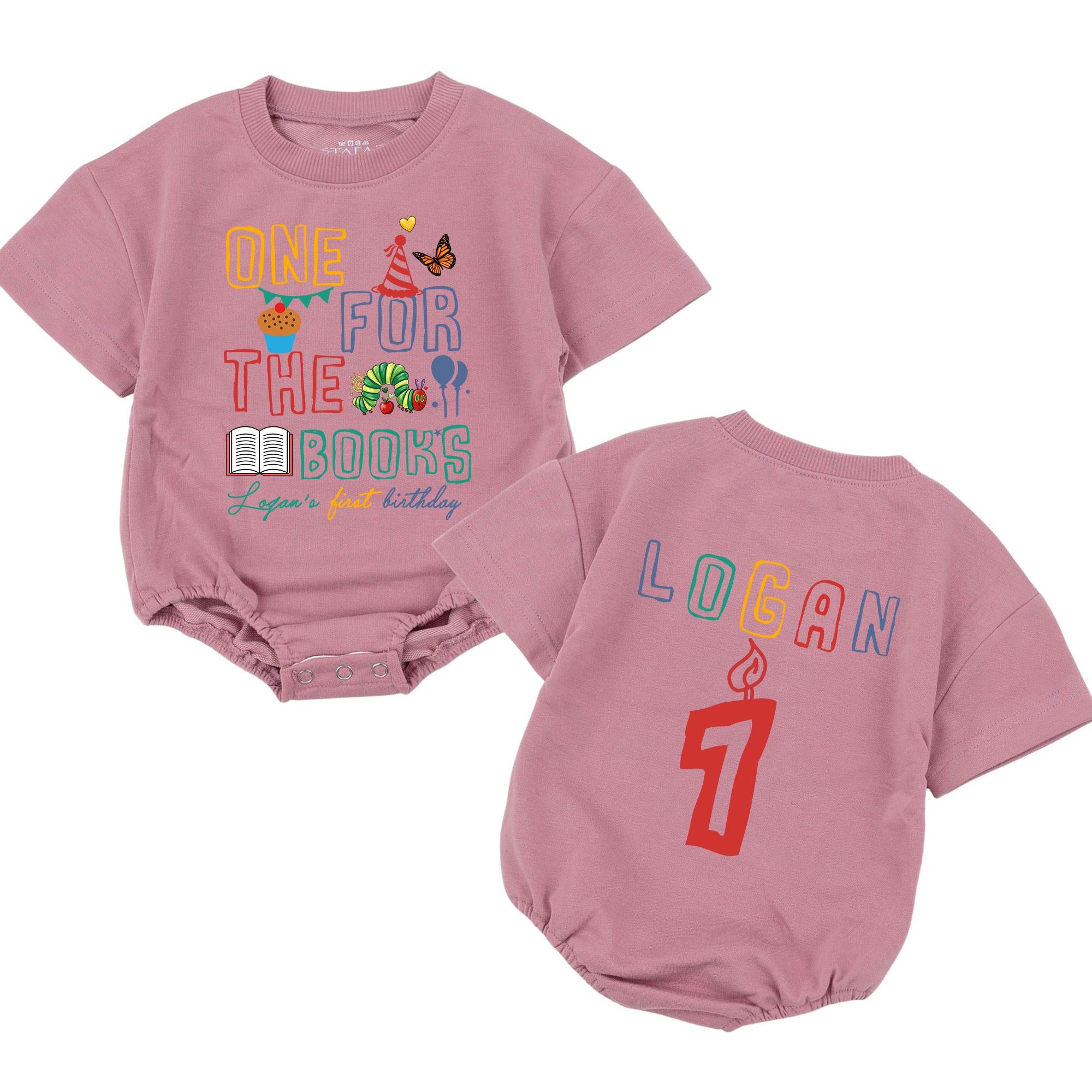 Personalized One for the Books Baby Romper First Birthday Outfit, Whimsical Storybook Design, Logan's Party Outfit Infant Girl Clothes