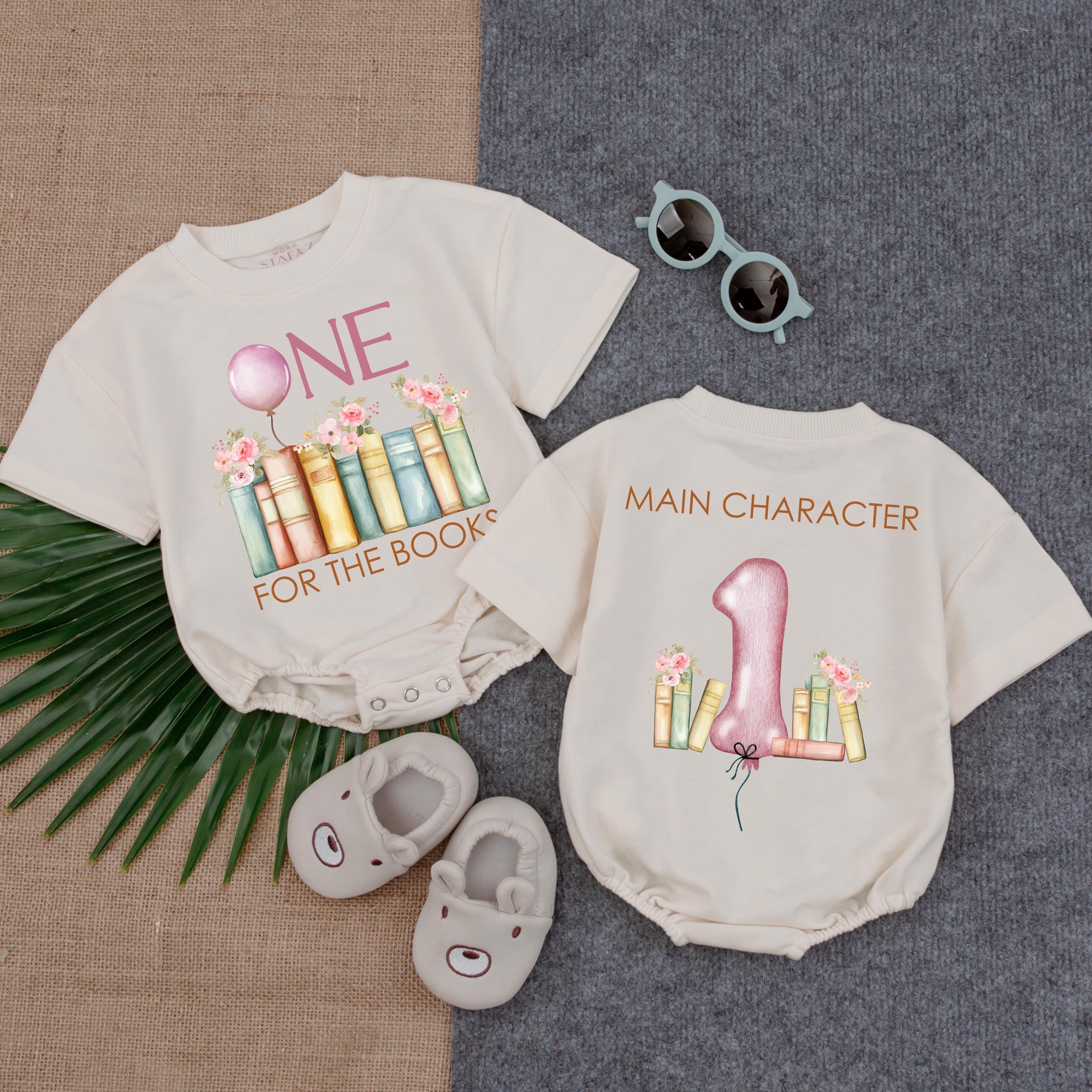 Personalized One for the Books Baby Romper First Birthday Outfit Storybook Theme Toddler Clothes Pastel Gift Idea for Infant Girl
