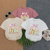 Personalized Storybook Theme Baby Romper with 'One for the Books' Artwork, First Birthday Outfit, Soft Cotton Long Sleeve Infant Clothes