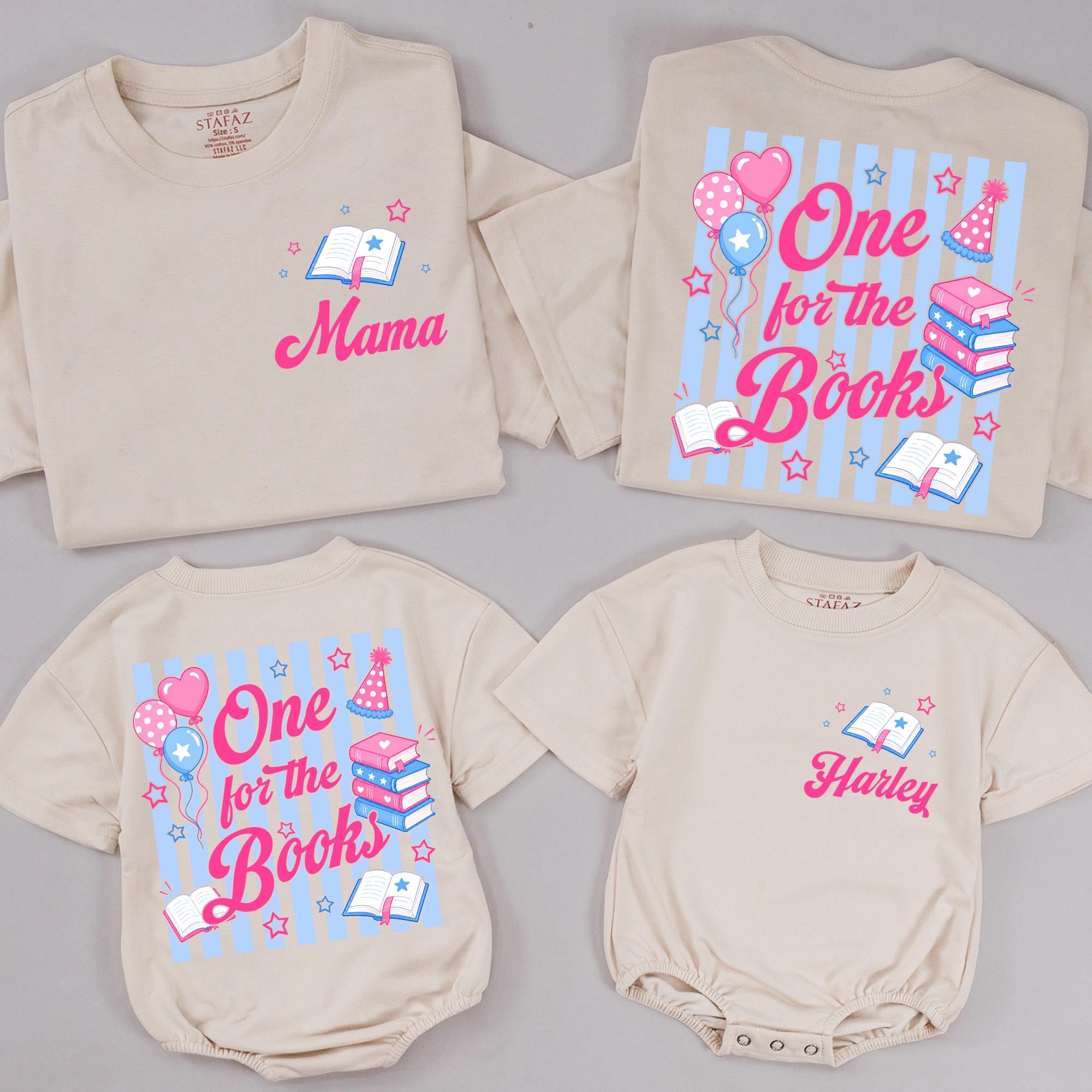 Personalized One for the Books Birthday Shirts Family Matching Outfits Custom Names Toddler Girl Party Design Pink Script Cotton Comfort