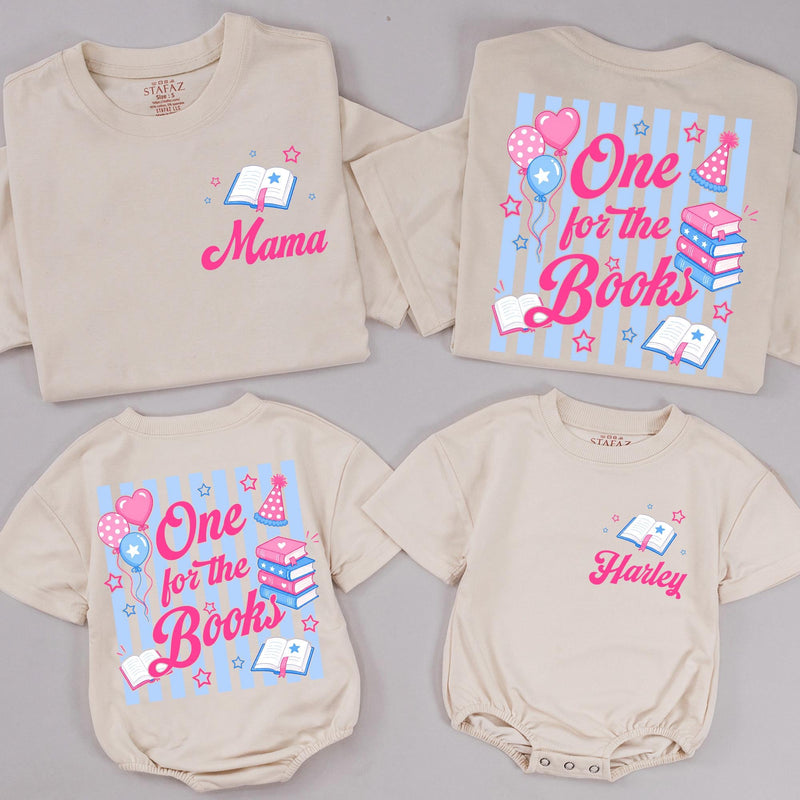 Personalized One for the Books Birthday Shirts Family Matching Outfits Custom Names Toddler Girl Party Design Pink Script Cotton Comfort