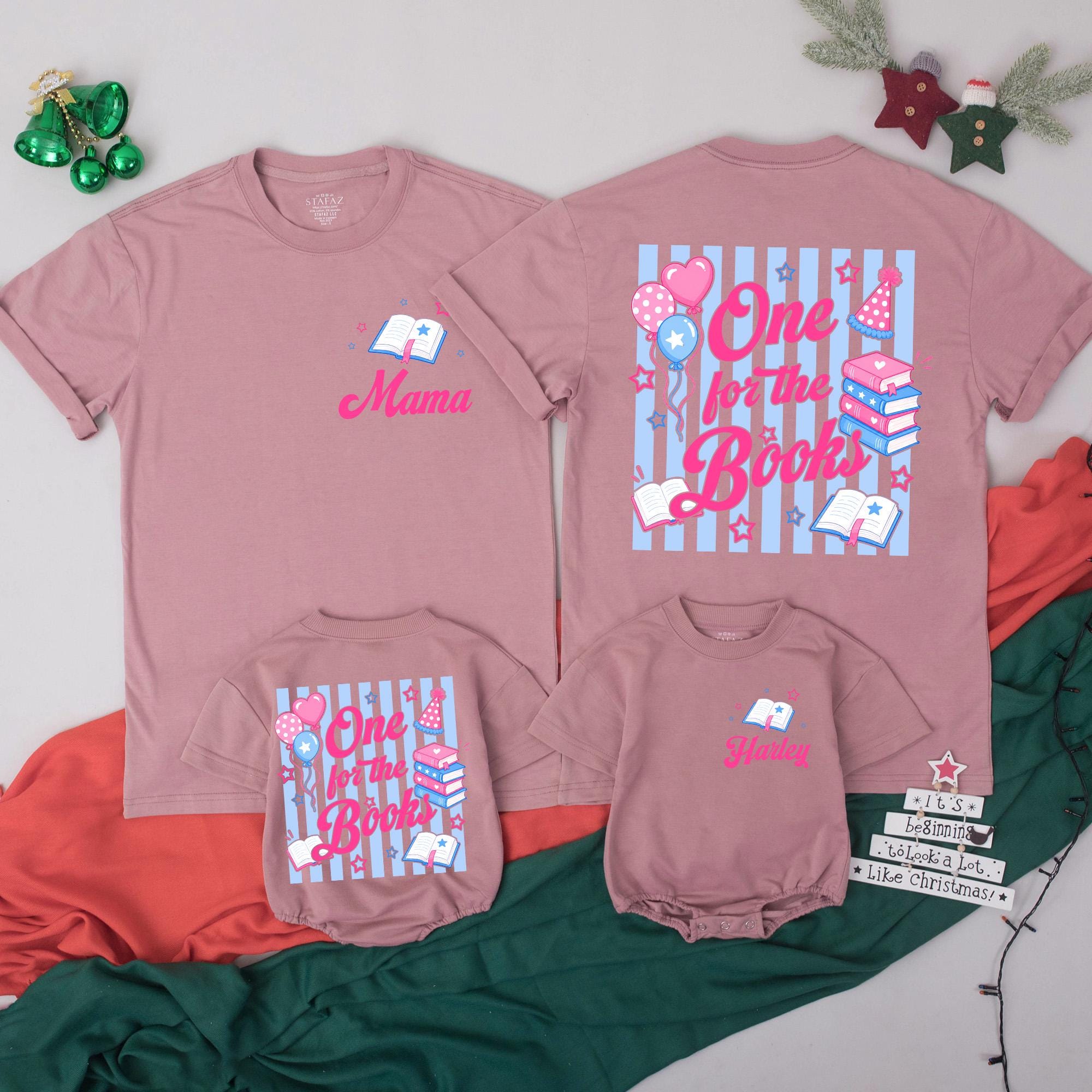 Personalized One for the Books Birthday Shirts Family Matching Outfits Custom Names Toddler Girl Party Design Pink Script Cotton Comfort