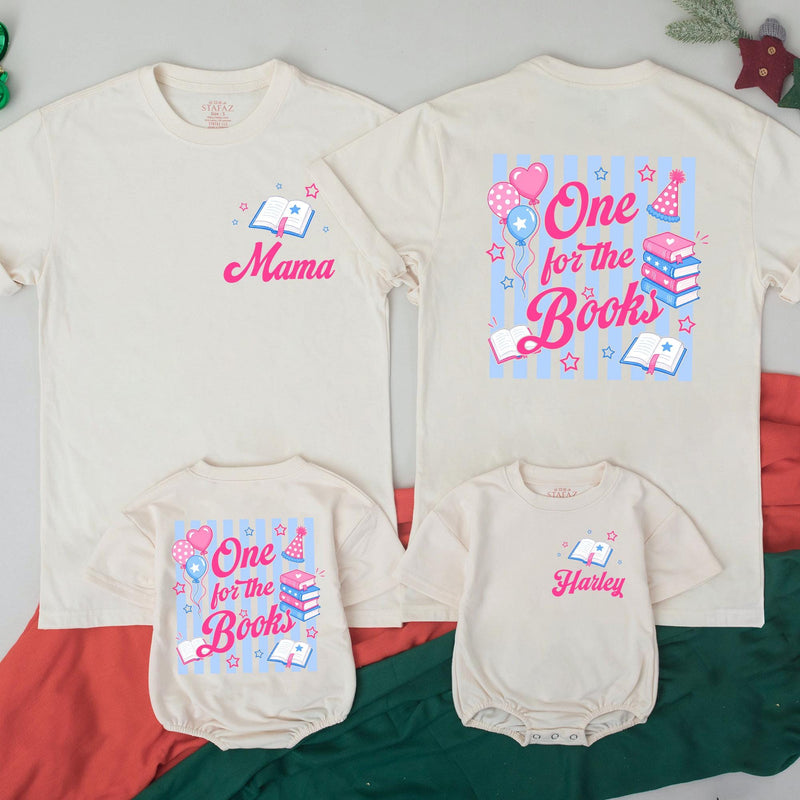 Personalized One for the Books Birthday Shirts Family Matching Outfits Custom Names Toddler Girl Party Design Pink Script Cotton Comfort