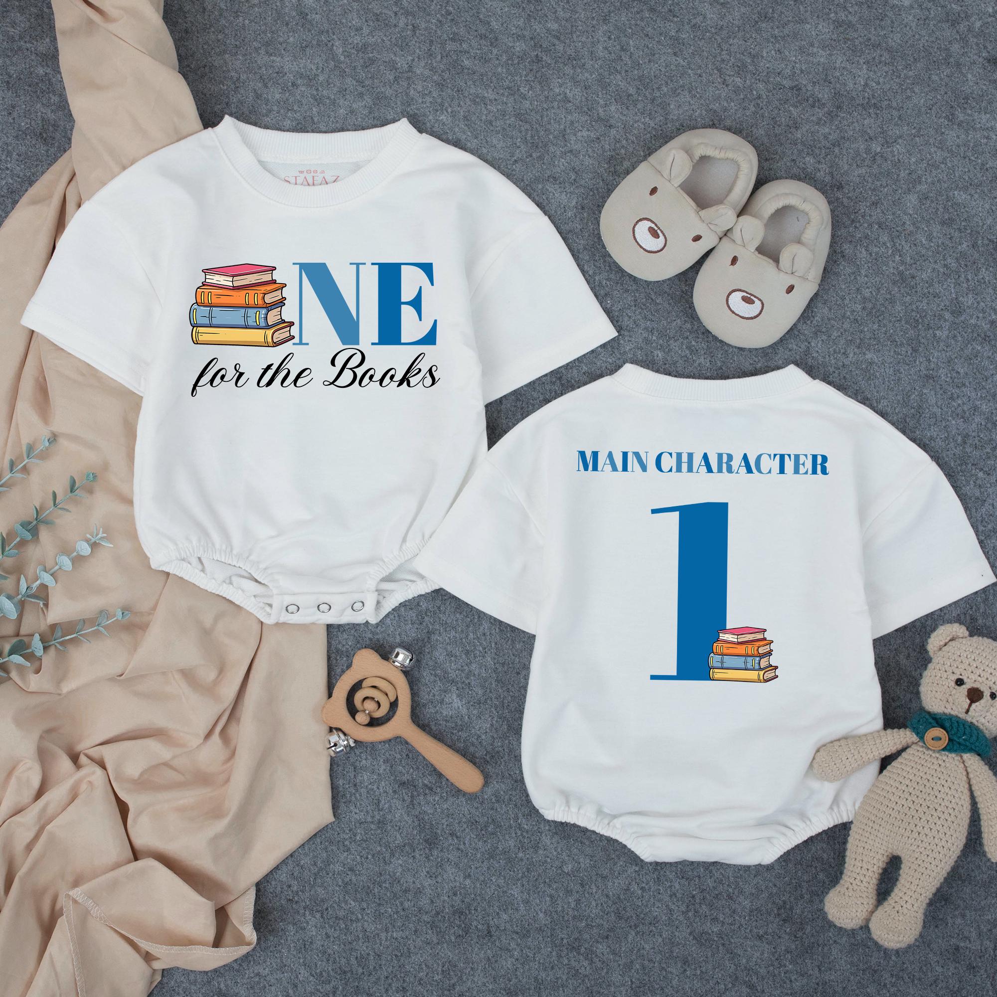 Personalized One for the Books First Birthday Outfit Baby Romper Main Character 1st Birthday Shirt Book Theme Toddler Party Gift