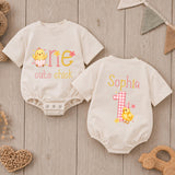 Personalized One Cute Chick First Birthday Romper for Baby Girls, Custom Name Chicken Design, Soft Cotton Outfit for Milestone Photos