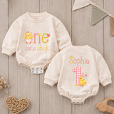 Personalized One Cute Chick First Birthday Romper for Baby Girls, Custom Name Chicken Design, Soft Cotton Outfit for Milestone Photos
