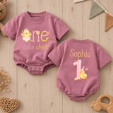Personalized One Cute Chick First Birthday Romper for Baby Girls, Custom Name Chicken Design, Soft Cotton Outfit for Milestone Photos