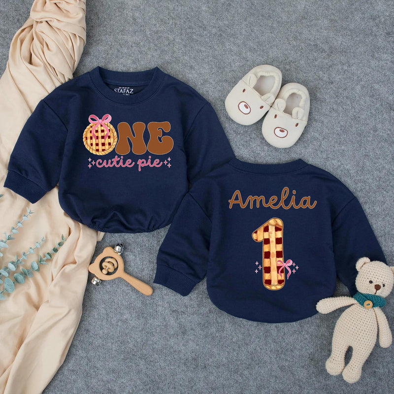Personalized One Cutie Pie Baby Romper First Birthday Outfit with Name Fall Thanksgiving Pie Design Adorable Infant Clothes Gift