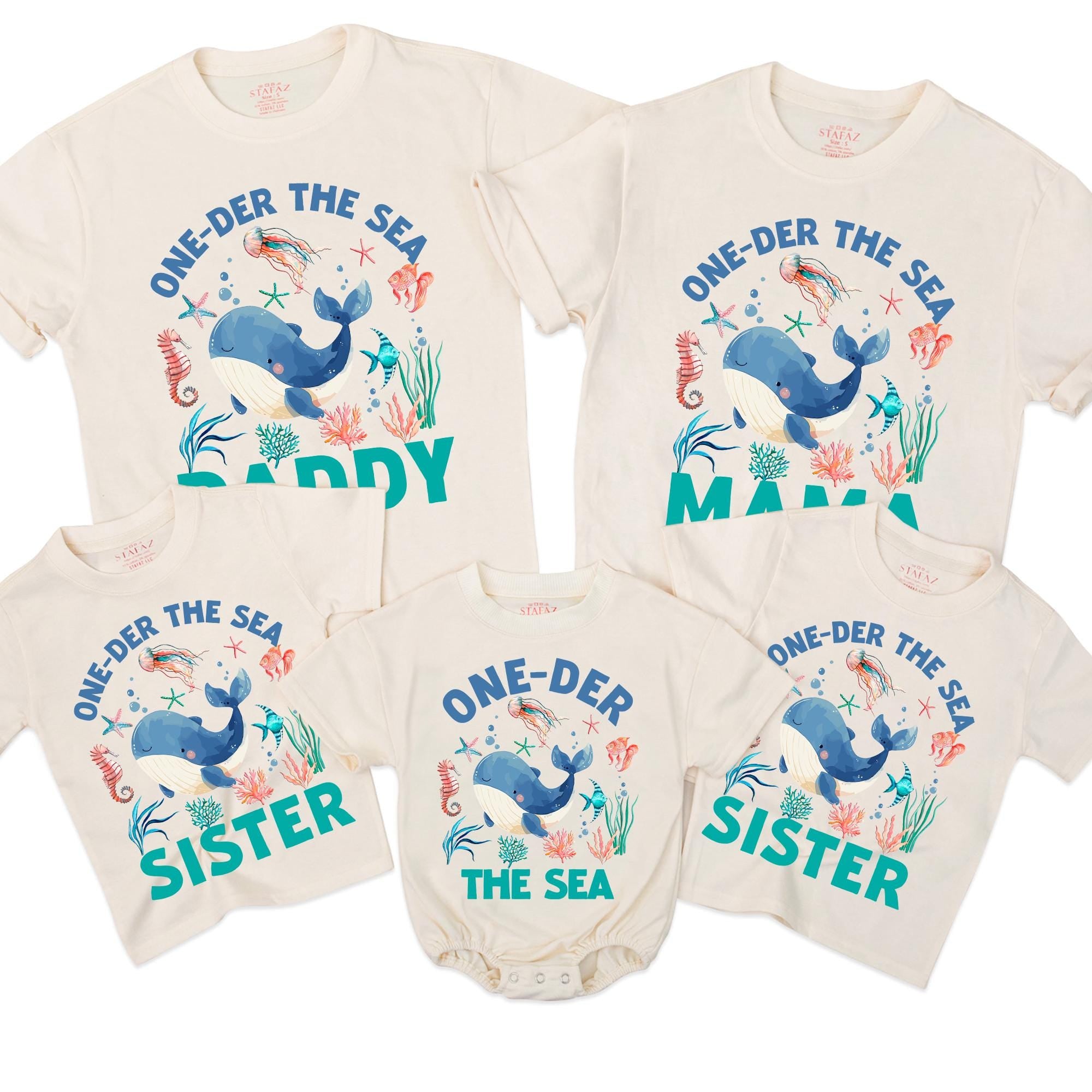 Personalized One-der the Sea Matching Family Birthday Shirts with Blue Whale Design, Custom Mama Daddy Outfits for First Birthday Party