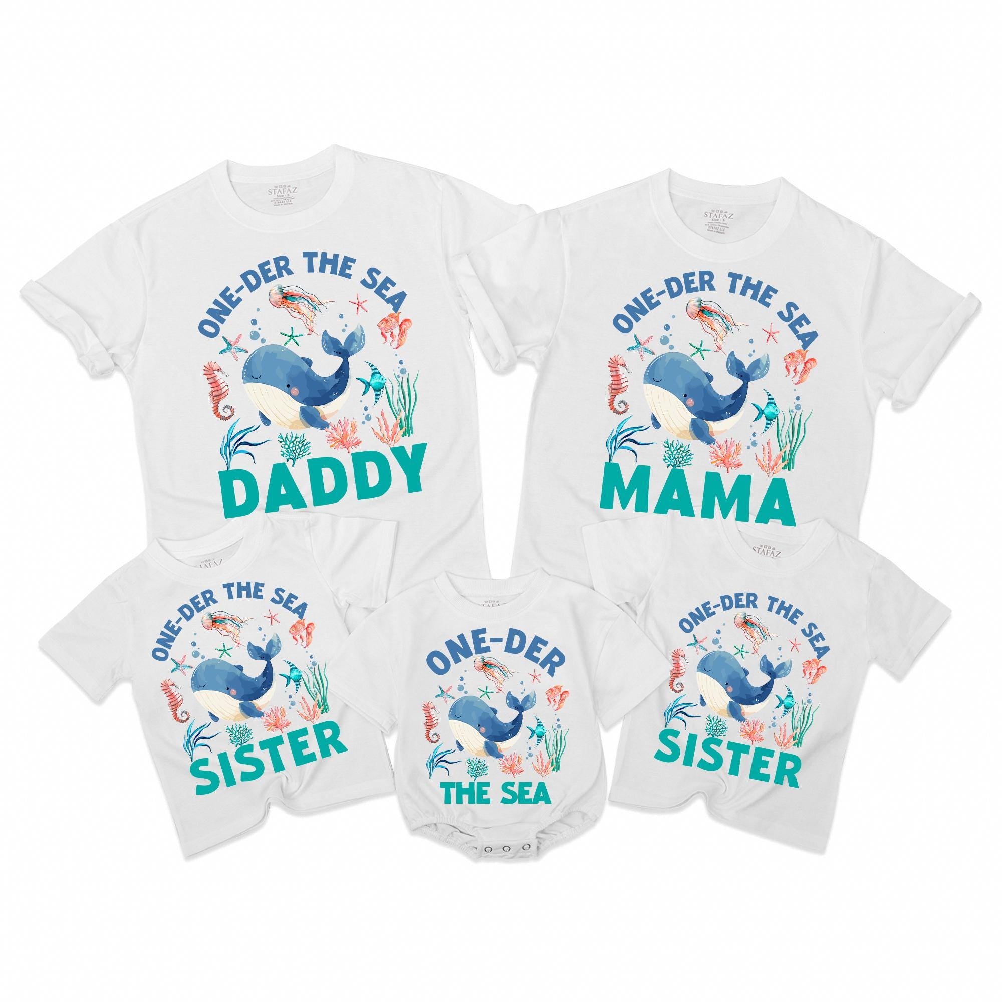Personalized One-der the Sea Matching Family Birthday Shirts with Blue Whale Design, Custom Mama Daddy Outfits for First Birthday Party