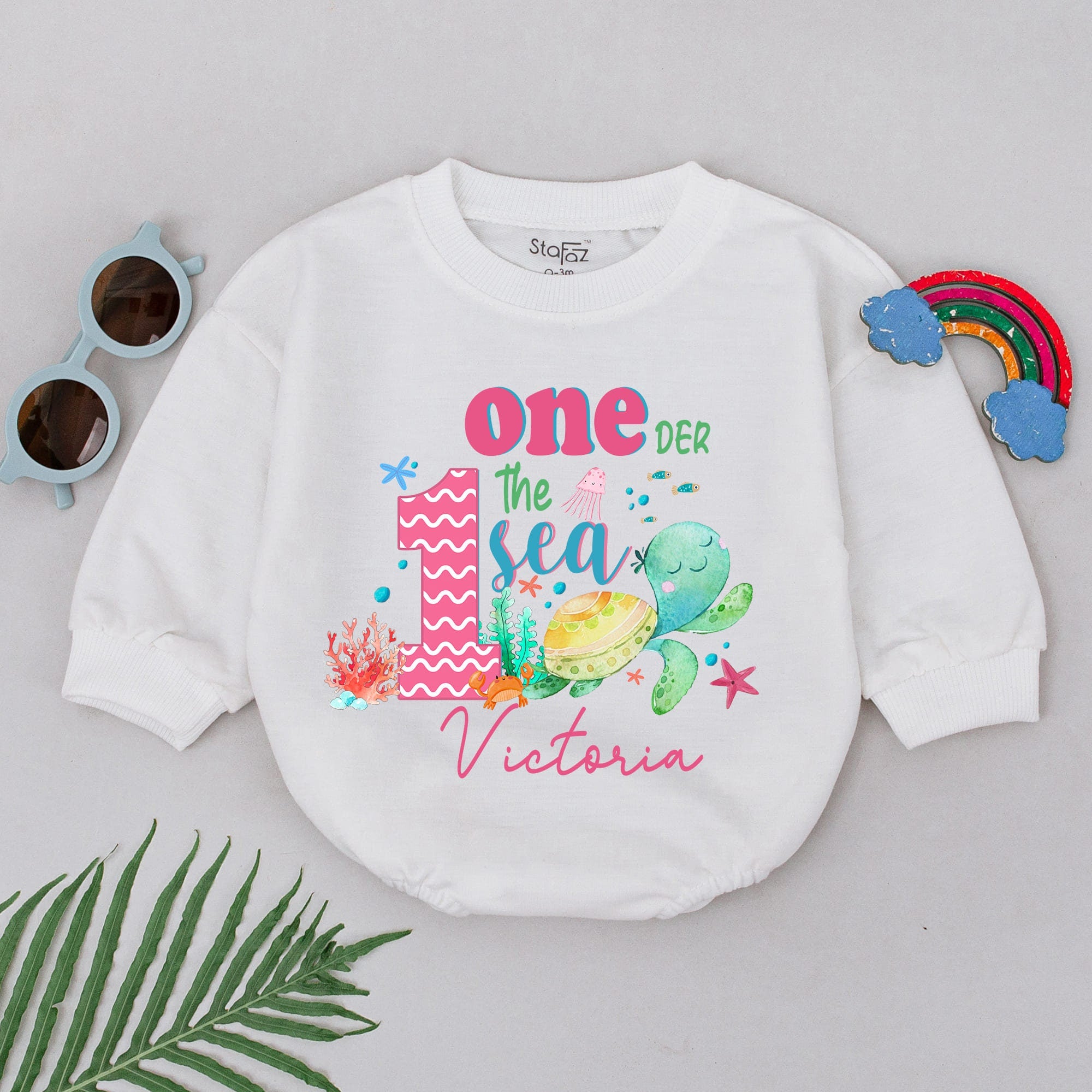 Personalized One-der The Sea Romper First Birthday Outfit for Baby Girl Sea Creature Theme Party Gift Soft Cotton Playful Design