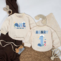 Personalized One-der the Sea Whale Romper First Birthday Outfit Soft Cotton Baby Bodysuit Nautical Ocean Party Gift Boy Infant Clothes