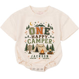 Personalized One Happy Camper Baby Romper with Camping Design, Soft Cotton Long Sleeve Bodysuit for Babies, Perfect First Birthday Outfit