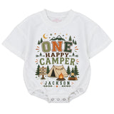 Personalized One Happy Camper Baby Romper with Camping Design, Soft Cotton Long Sleeve Bodysuit for Babies, Perfect First Birthday Outfit