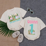 Personalized One Happy Camper Romper with Pink Tent Bear Mountains First Birthday Girl Outfit Toddler Party Clothes Custom Name Gift
