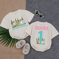 Personalized One Happy Camper Romper with Pink Tent Bear Mountains First Birthday Girl Outfit Toddler Party Clothes Custom Name Gift