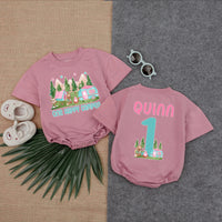 Personalized One Happy Camper Romper with Pink Tent Bear Mountains First Birthday Girl Outfit Toddler Party Clothes Custom Name Gift