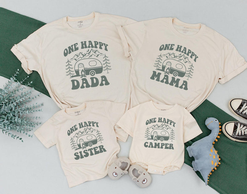Personalized One Happy Camper Shirt Family Birthday Outfit Custom Names Cotton Soft Camping Theme for Baby Toddler Party Celebration