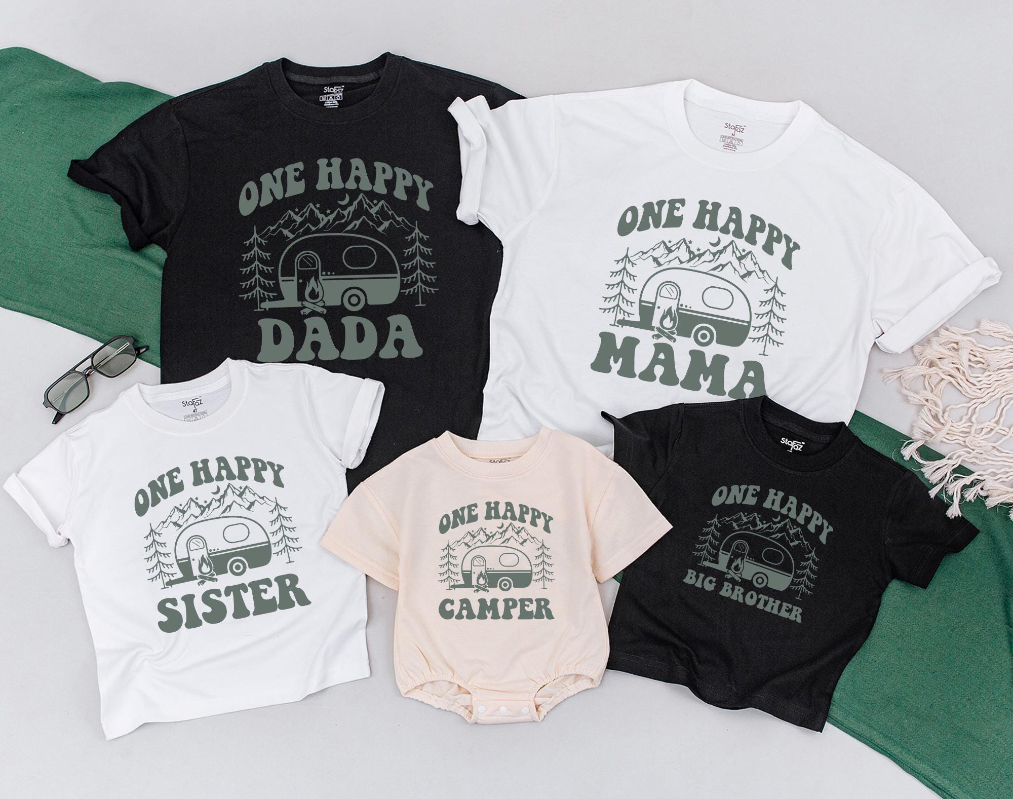 Personalized One Happy Camper Shirt Family Birthday Outfit Custom Names Cotton Soft Camping Theme for Baby Toddler Party Celebration