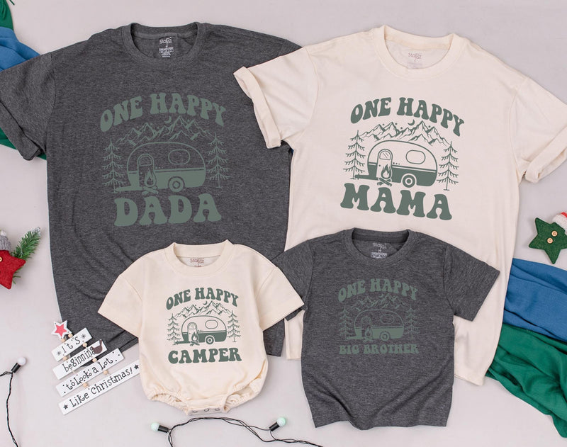 Personalized One Happy Camper Shirt Family Birthday Outfit Custom Names Cotton Soft Camping Theme for Baby Toddler Party Celebration