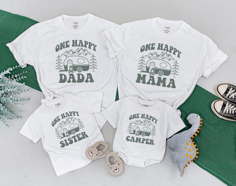 Personalized One Happy Camper Shirt Family Birthday Outfit Custom Names Cotton Soft Camping Theme for Baby Toddler Party Celebration