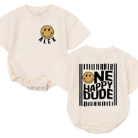 Personalized One Happy Dude First Birthday Bodysuit for Baby Boys Soft Cotton Long Sleeve Romper Custom Name Gift
