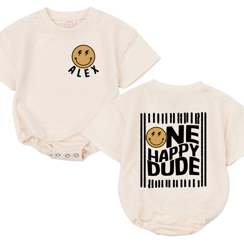 Personalized One Happy Dude First Birthday Bodysuit for Baby Boys Soft Cotton Long Sleeve Romper Custom Name Gift
