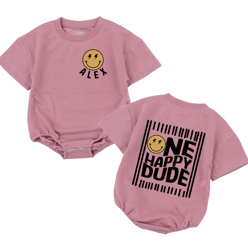 Personalized One Happy Dude First Birthday Bodysuit for Baby Boys Soft Cotton Long Sleeve Romper Custom Name Gift