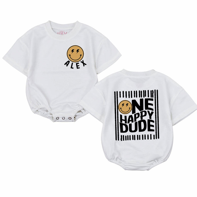 Personalized One Happy Dude First Birthday Bodysuit for Baby Boys Soft Cotton Long Sleeve Romper Custom Name Gift