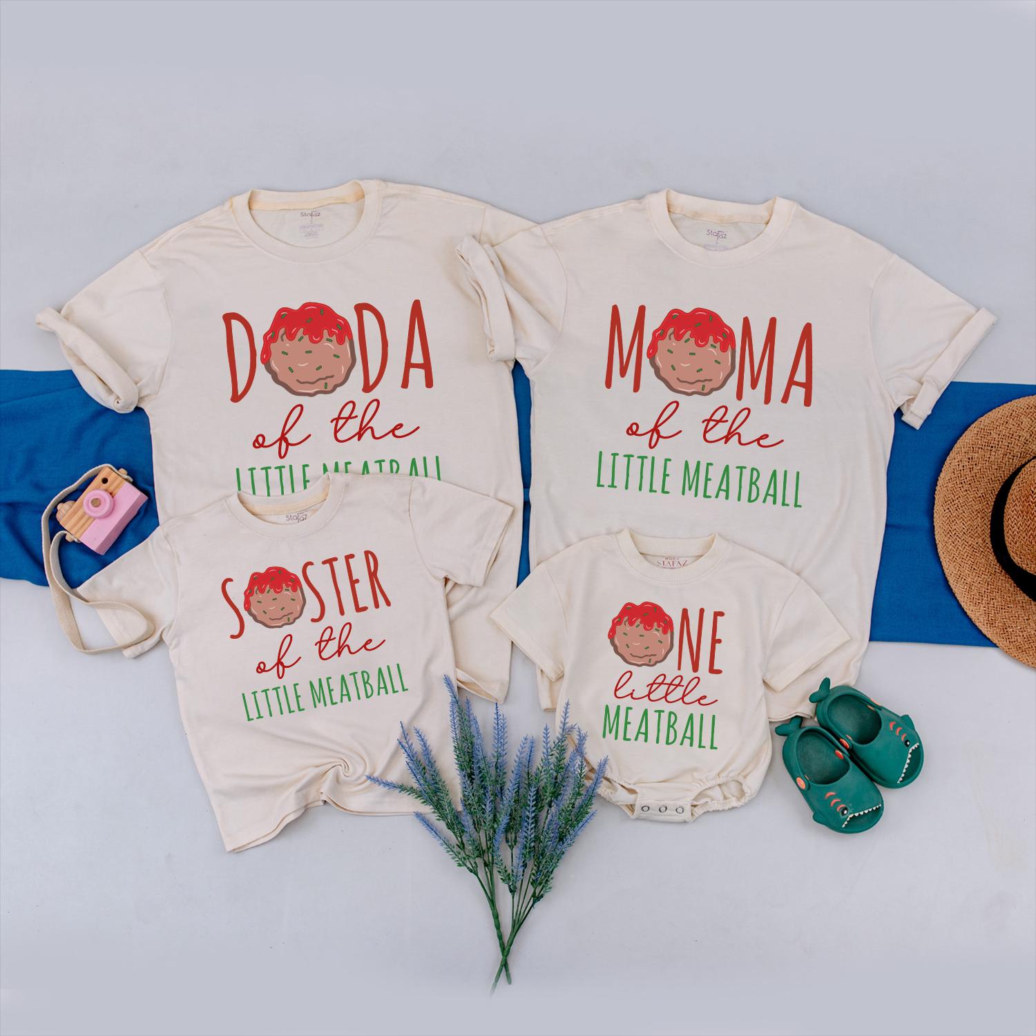 Personalized One Little Meatball Birthday Shirt Toddler Romper Family Matching Tees Custom Italian Design First Birthday Outfit Gift