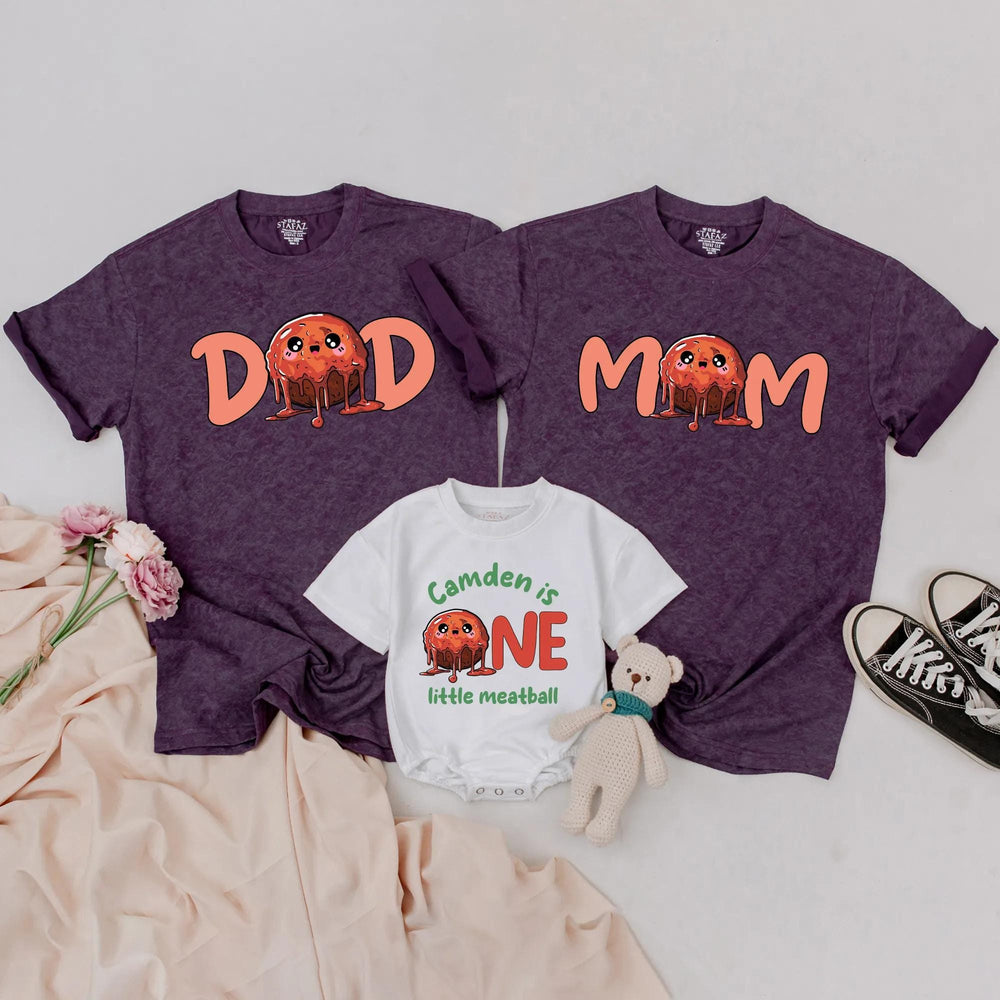 Personalized One Little Meatball Matching Shirts for Baby and Family, Cute 1st Birthday Outfit, Funny Meatball Party Theme Gift Ideas