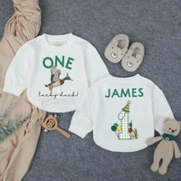 Personalized One Lucky Duck Romper First Birthday Outfit Mallard Theme Soft Cotton Southern Boy Clothes Party Hat Custom Name
