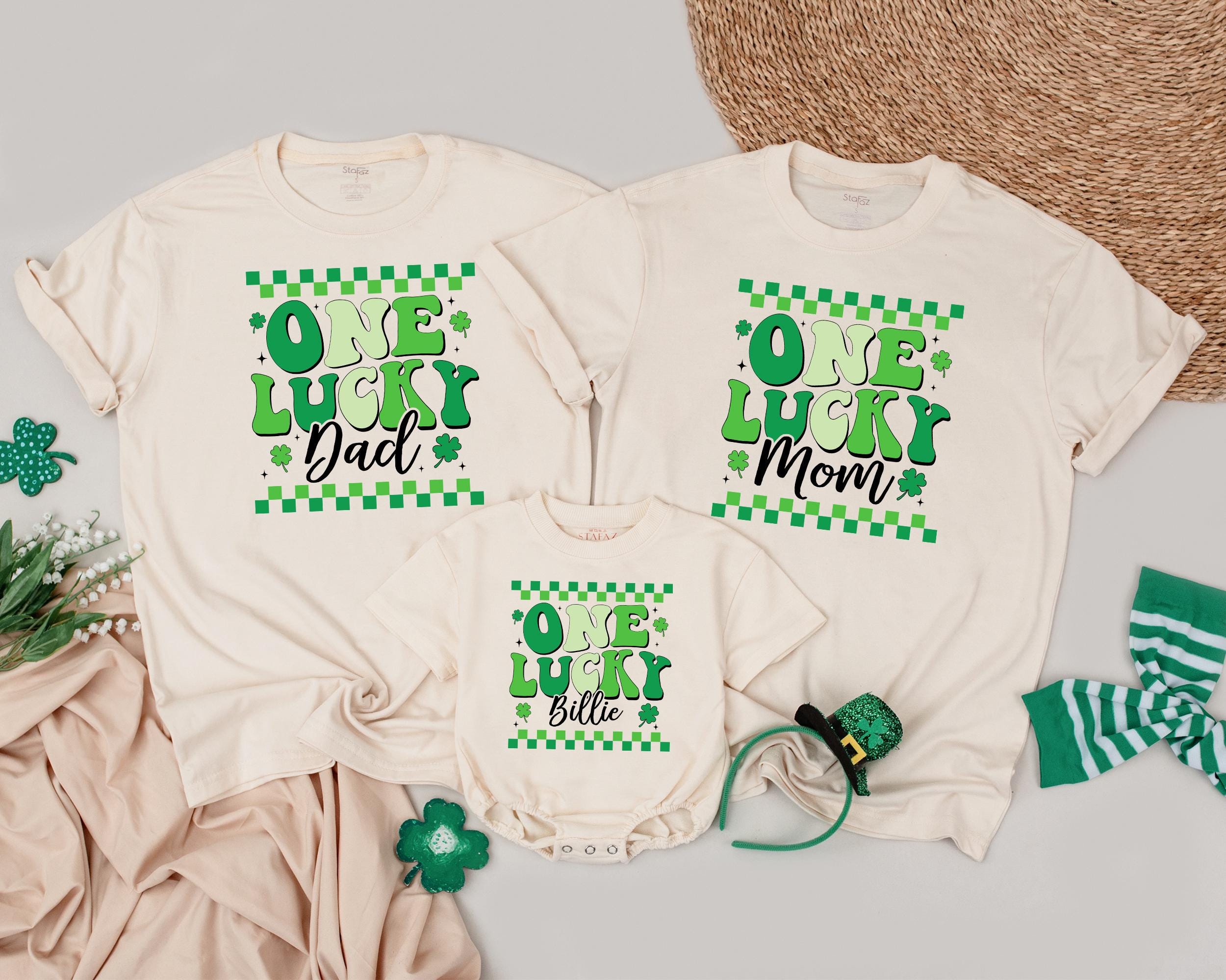 Personalized One Lucky Family Shirts Dad Baby St Patricks Day Outfit Matching Mom Shamrock Pattern Birthday Clothes Gift