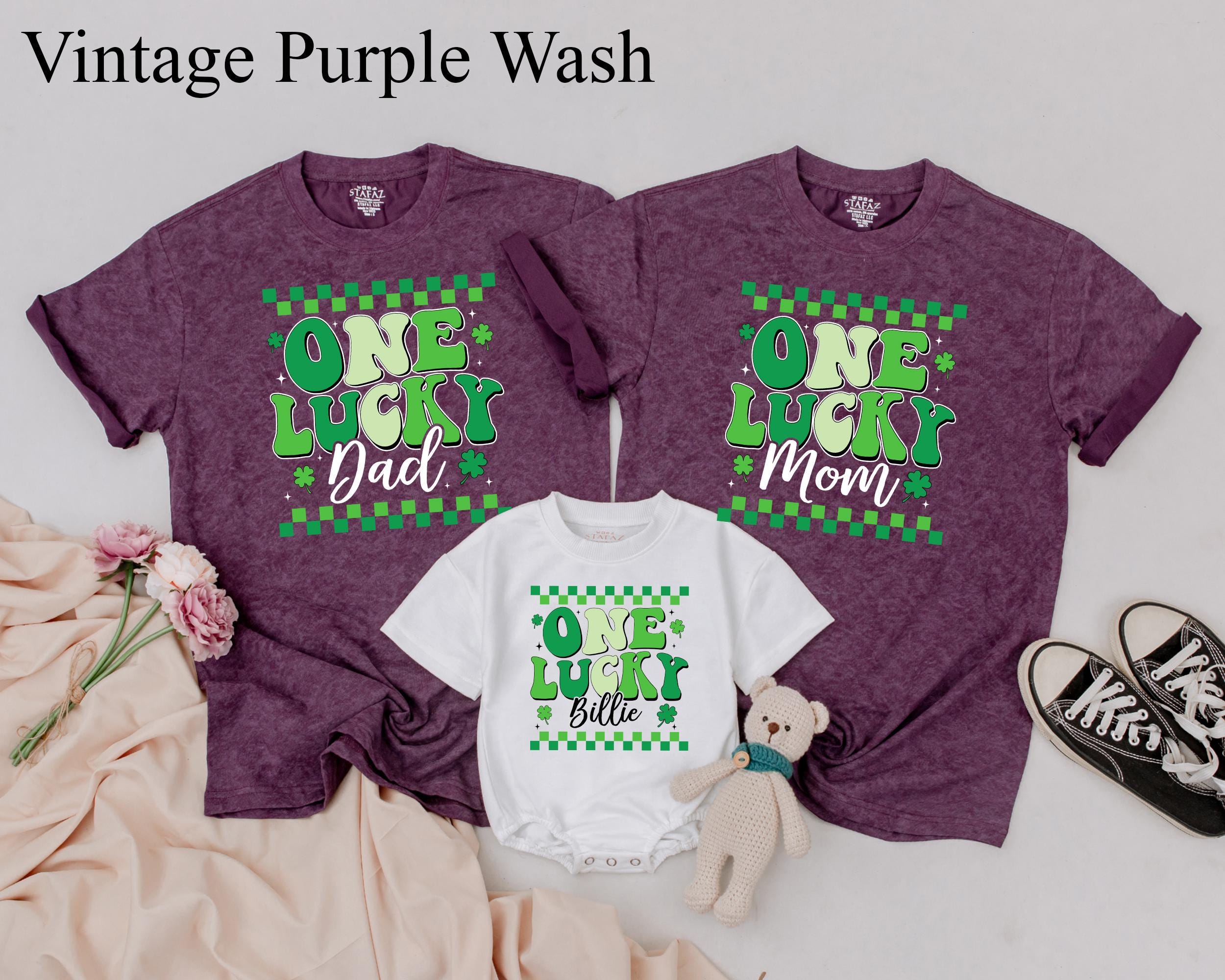 Personalized One Lucky Family Shirts Dad Baby St Patricks Day Outfit Matching Mom Shamrock Pattern Birthday Clothes Gift