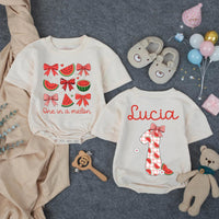 Personalized One in a Melon First Birthday Outfit Baby Girl Romper with Watermelon Bow Design Toddler Party Gift Summer Clothes Custom Name