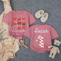 Personalized One in a Melon First Birthday Outfit Baby Girl Romper with Watermelon Bow Design Toddler Party Gift Summer Clothes Custom Name