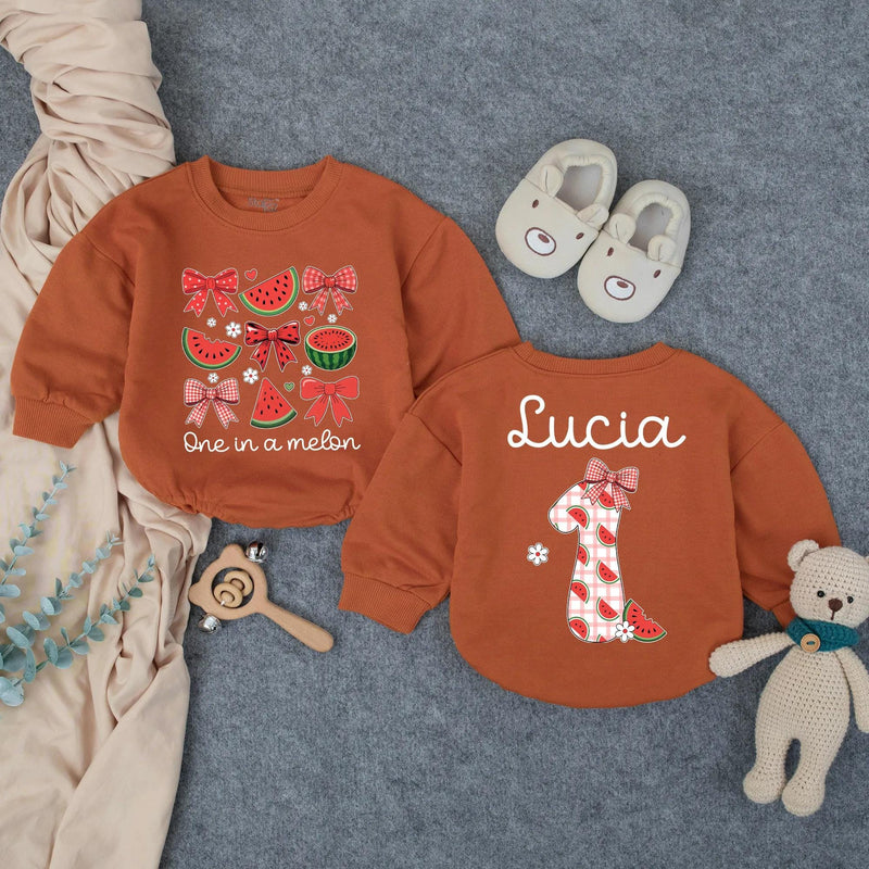 Personalized One in a Melon First Birthday Outfit Baby Girl Romper with Watermelon Bow Design Toddler Party Gift Summer Clothes Custom Name